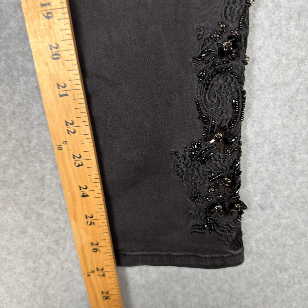 White House Black Market The Skinny Ankle Jeans Black Embellished Beaded Size 0 - Picture 6 of 12